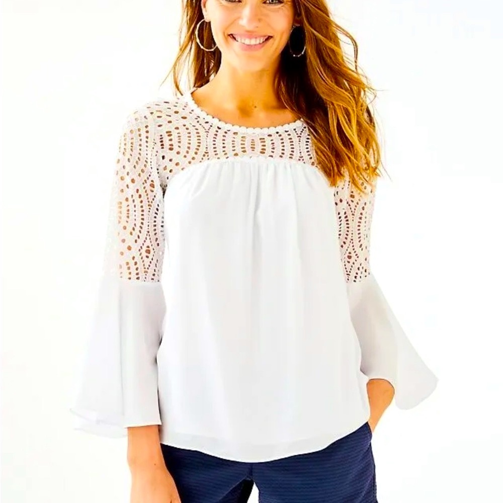 Lilly Pulitzer NWT Amenna Flounce Sleeve Top Resort White $138 Size 0,2 - Picture 4 of 7